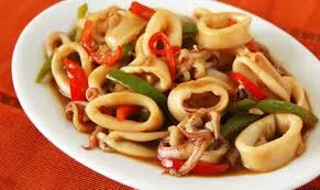 Squid with green pepper & onion