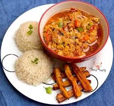 Plain rice with egg stew