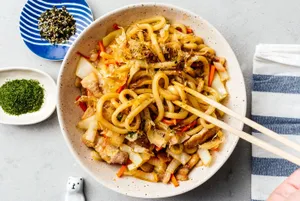 Spicy Squid & Pork Stir Fry w/Udon noodles