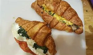 Egg, Goat Cheese, Mushrooms & Baby Spinach Croissant Breakfast